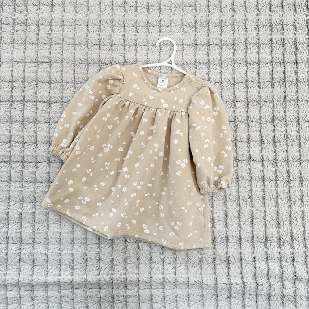 Nordstrom Tan Baby Dress with White Floral Pattern